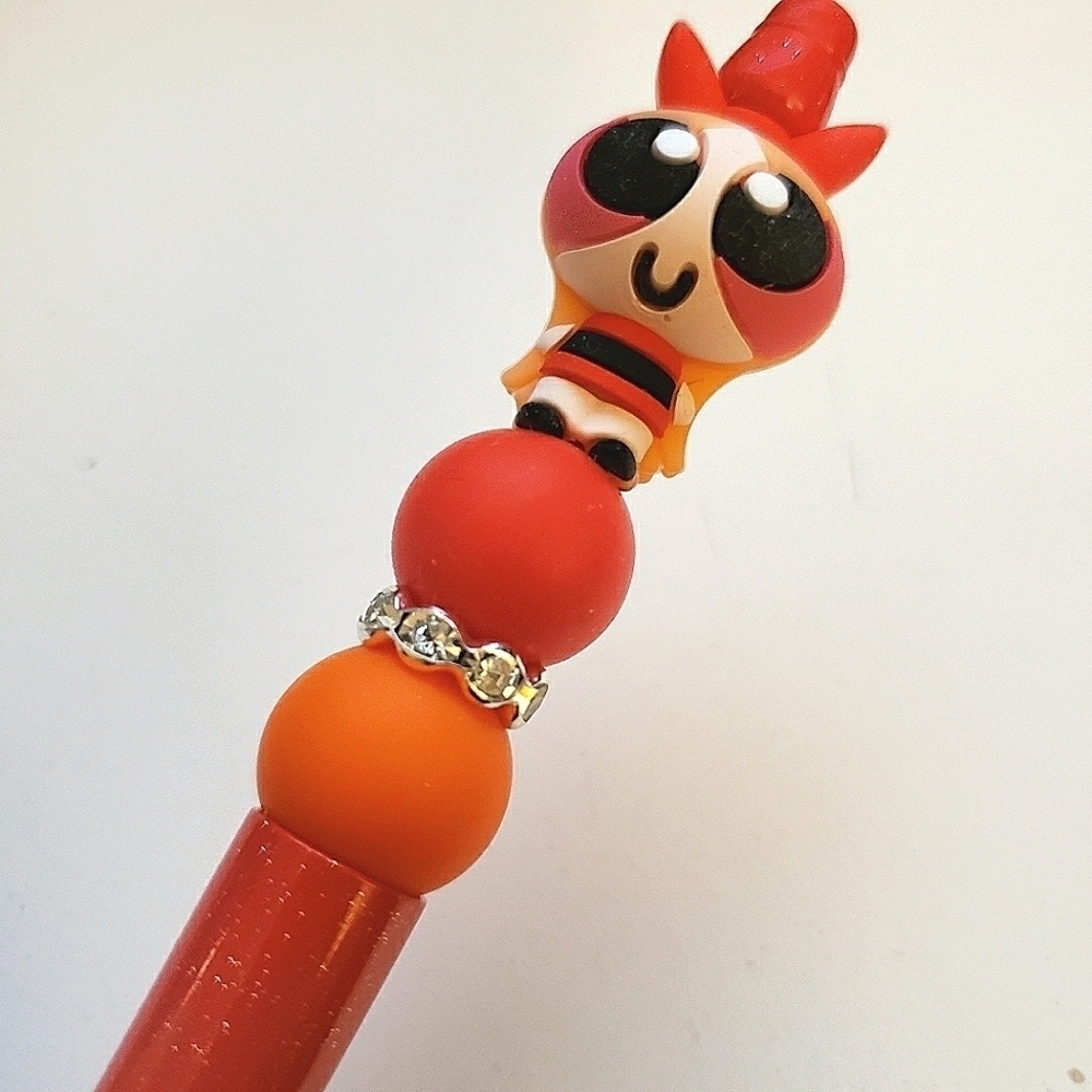 Handmade Glitter Gradient Powerpuff Girls Blossom Beaded Silicone Focal Bead Pen